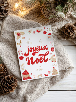Carte de vœux Père Noël – Illustration rouge et beige | Laurie Illustration