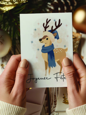Carte de vœux Noël renne – Illustration renne – Joyeuses Fêtes