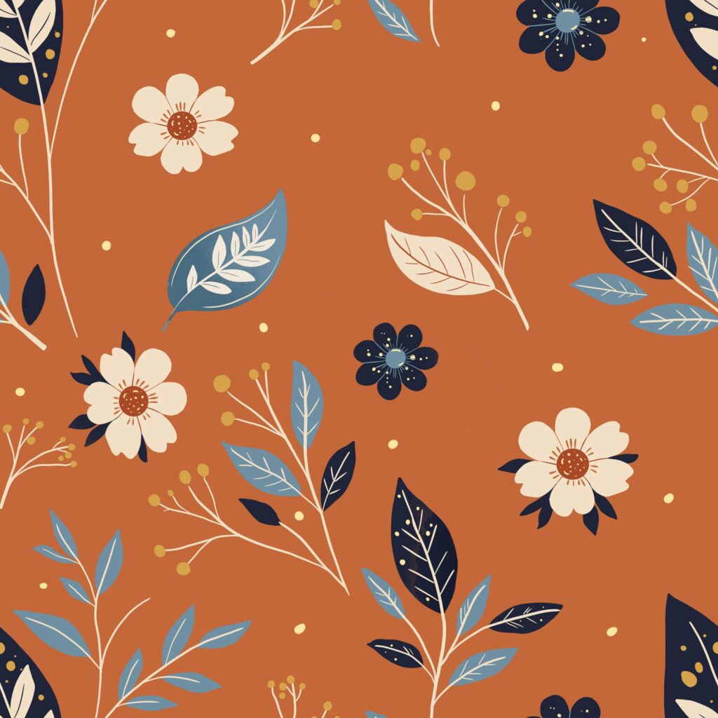 Pattern floral sans couture aux tons chauds et contrastés pour design de surface