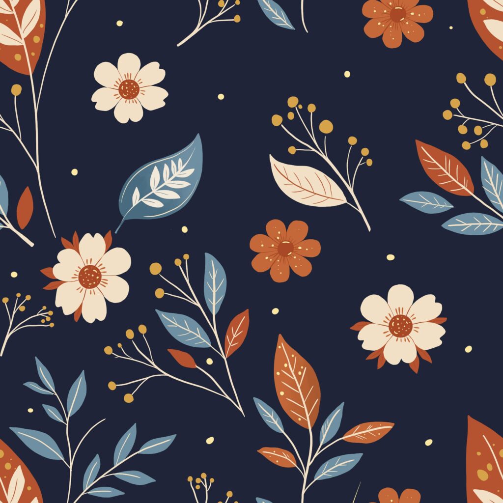 Pattern floral sans couture aux tons chauds et contrastés pour design de surface