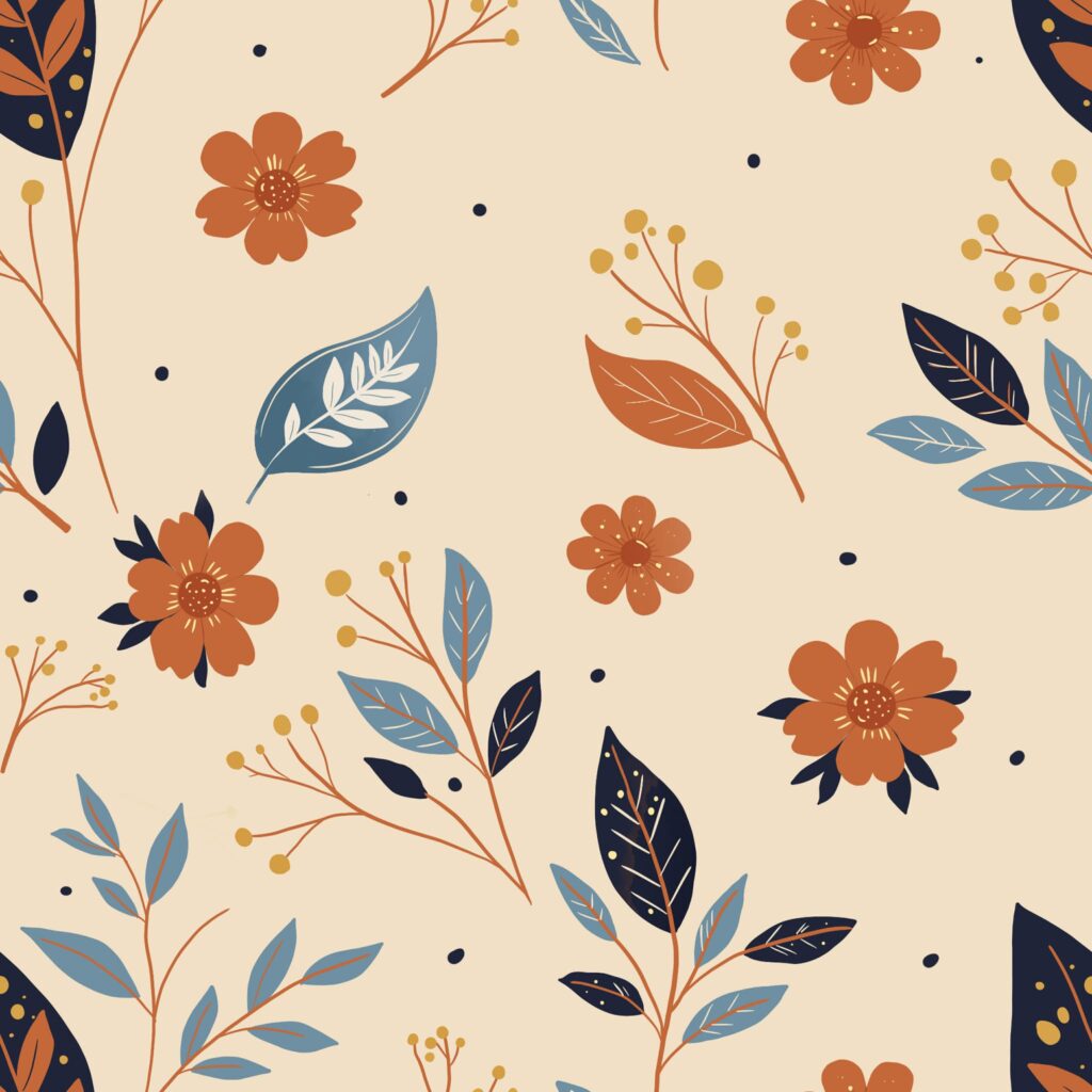 Pattern floral sans couture aux tons chauds et contrastés pour design de surface